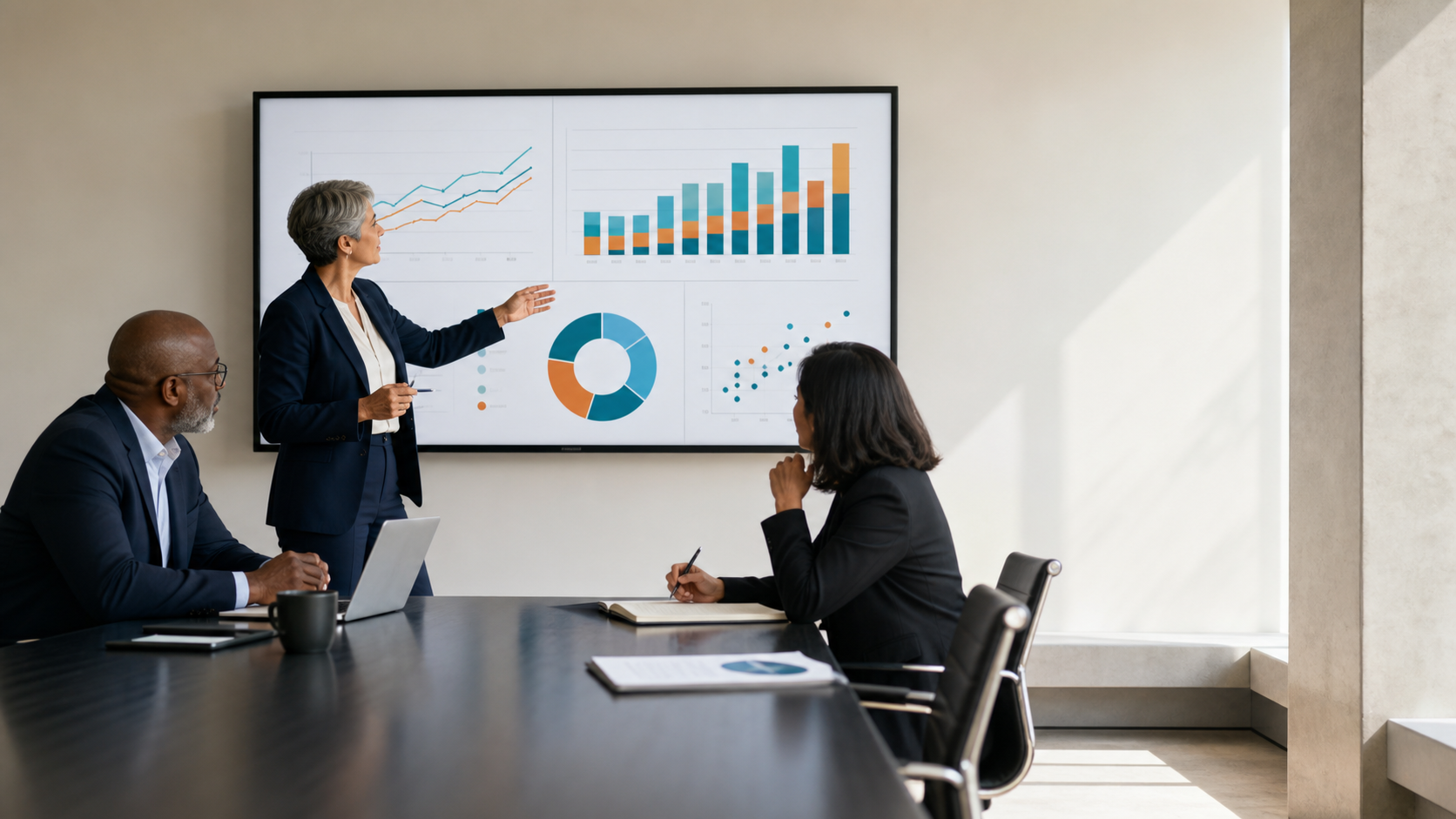 Analytics team reviewing value-based care dashboards together